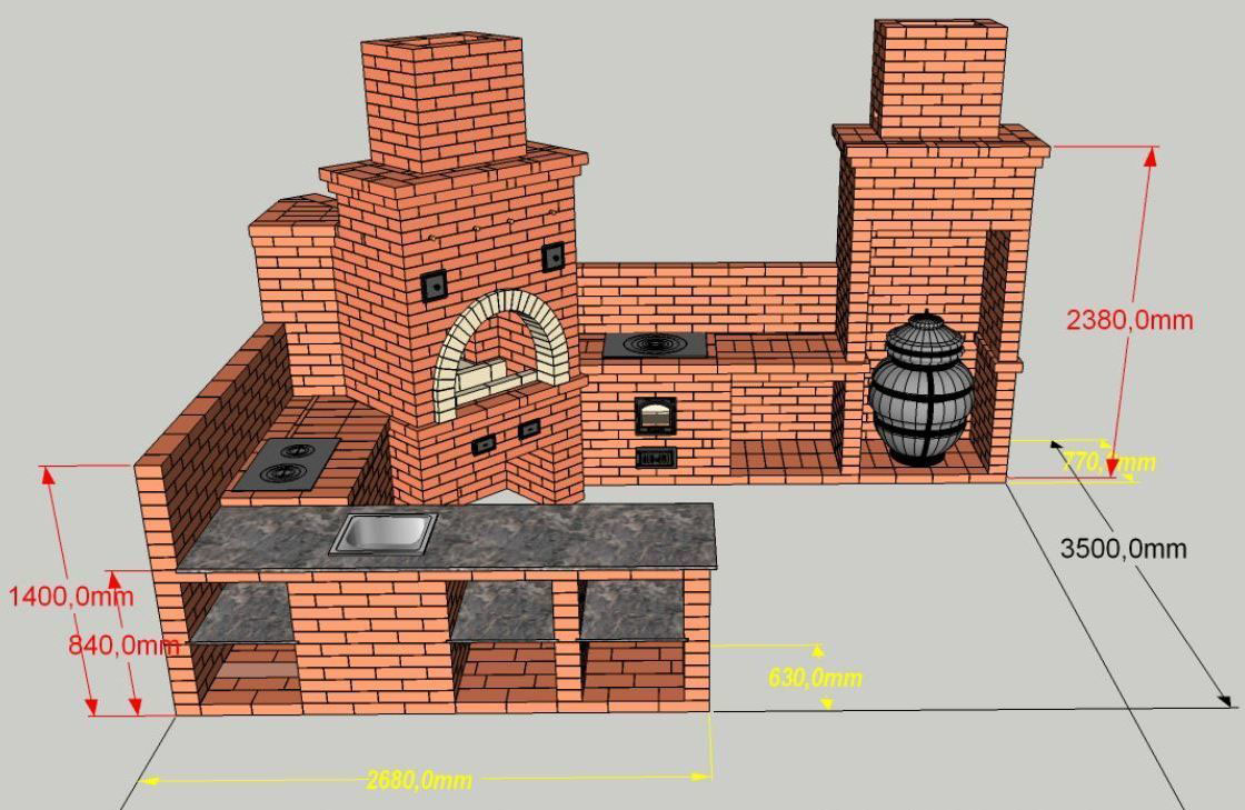 Схема русской печи с мангалом и казаном